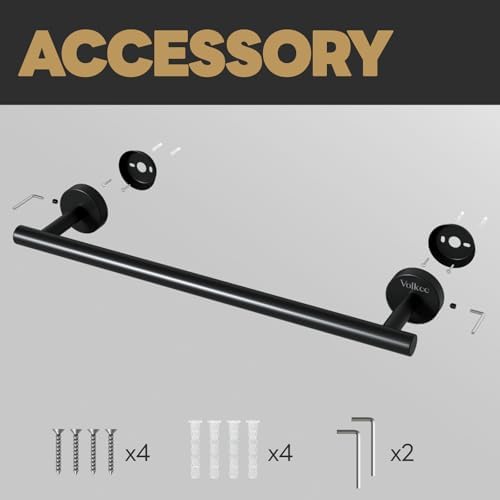 Volkee Matte Black Tower Bar - Stainless Steel Bathroom Towel Holder