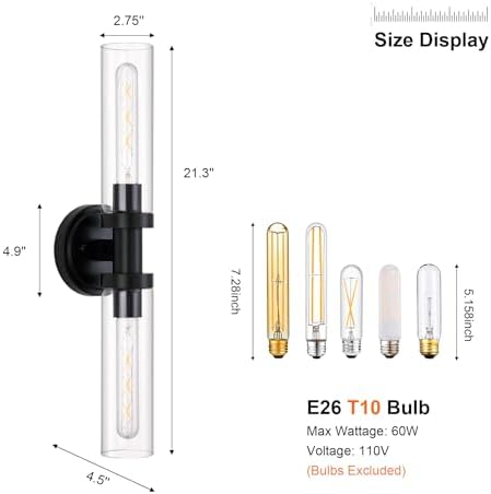 Modern Black Sconces Wall Light with Clear Glass Shade