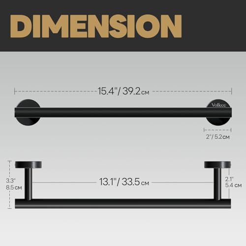 Volkee Matte Black Tower Bar - Stainless Steel Bathroom Towel Holder