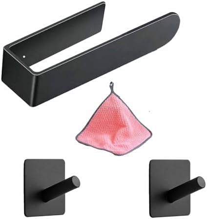 1 Black Self-Adhesive Towel Rail with 2 Hooks