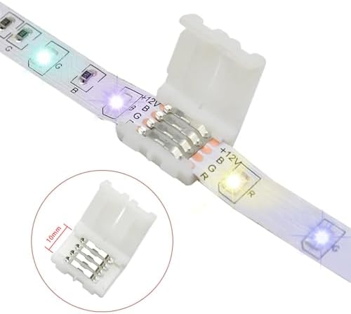 10Packs 4-Pin RGB LED Strip Connectors 10mm Solderless Adapter
