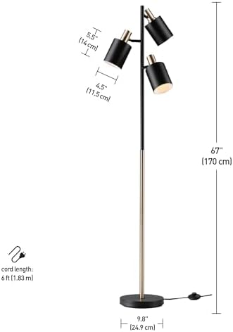 Globe Electric 67354 67 3-Light Track Tree Lamp Matte Black Brass