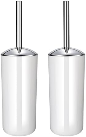 Blwan White Toilet Brush with Stainless Steel Holder 2 Pack
