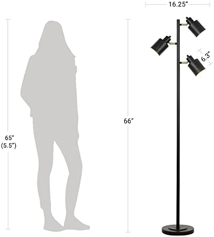 Catalina 23247-001 Modern Floor Lamp 66 Black with Metal Shades