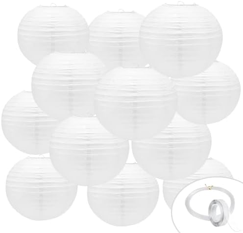 12Pcs White Paper Lanterns with Tape and String for Parties