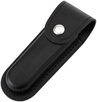 Qtcial 5 Folding Knife Leather Sheath with Belt Loop and Snap Closure Black