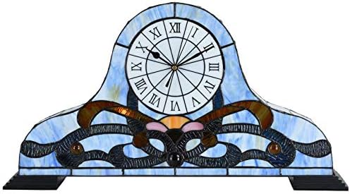 Bieye L10661 Baroque Stained Glass Table Lamp with Quartz Clock