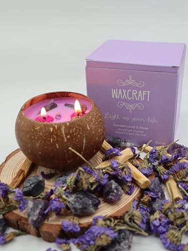 Sandalwood Rose Crystal Candle in Coconut Shell