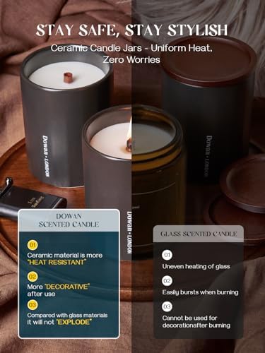 Dowan Wood Wick Vanilla Smoke Candle 8Oz Ceramic Jar Non-Toxic Soy Wax
