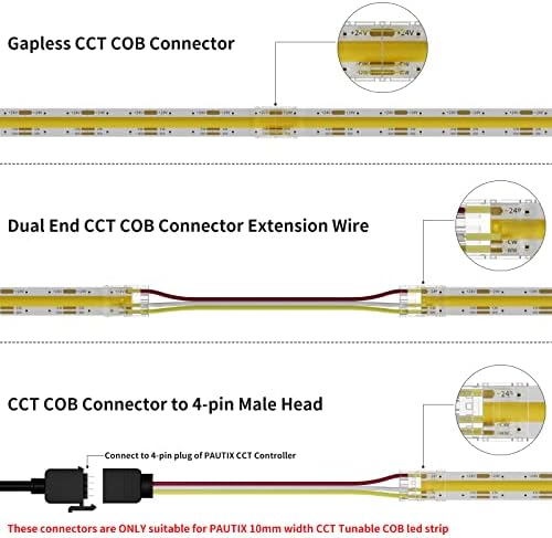 PAUTIX 10mm 3 Pin CCT COB LED Strip Connectors 4pcs Set