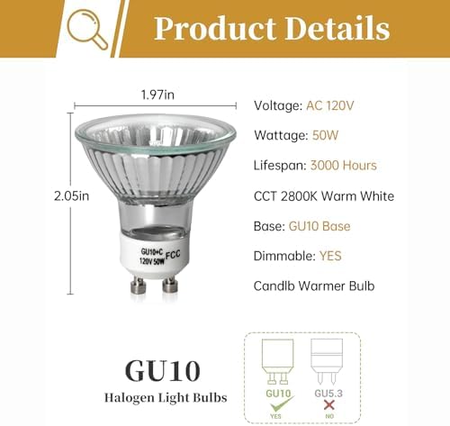 Elenhome 2pcs 50W GU10 Halogen Bulbs 2800K Warm White Dimmable