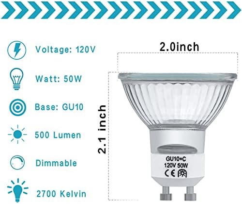 YBEK GU10 Halogen Bulbs 50W 120V MR16 Pack of 4 Dimmable