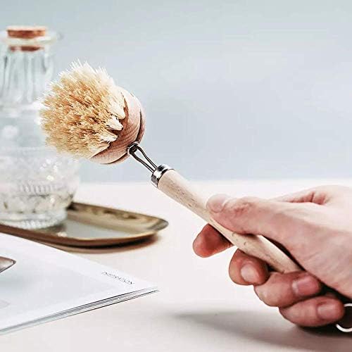 4 pk Natural Wooden Dish Scrubber with Bamboo Handle 1