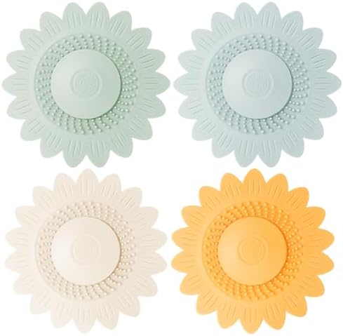 Hair Catcher for Silicone Shower Drains 4 Pack with Sunflower Design
