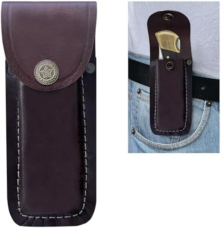 LEATHUX Leather Knife Sheath for Buck 110 112 Brown