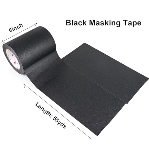 BOMEI PACK 6 Inch Wide Black Masking Tape 55 Yards