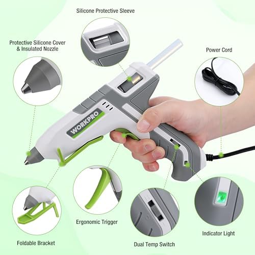 WORKPRO Dual Temp Hot Glue Gun with 10 Sticks - 60100W
