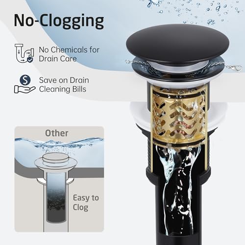 Kesink Black Bathroom Sink Drain with Anti-Clog Basket and Pop-Up Function