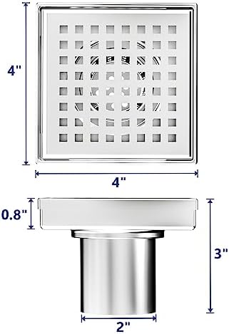 Neodrain 4-Inch Square Shower Drain with Hair Strainer