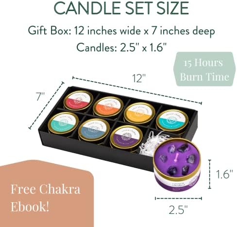 Chakra Candle Box Set of 7 with Crystals Spiritual Gifts Aromatherapy Candles