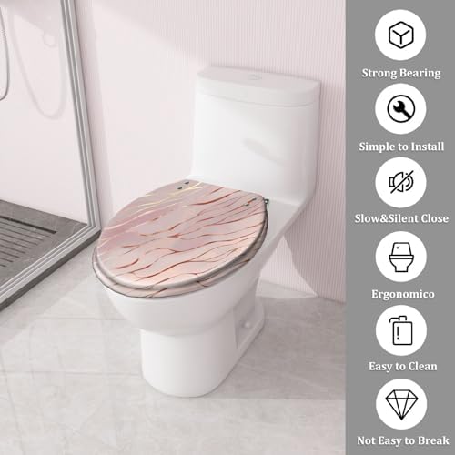 Round Toilet Seat with Rose Gold Rose Marble Decorative Pattern