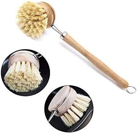 4 pk Natural Wooden Dish Scrubber with Bamboo Handle 1