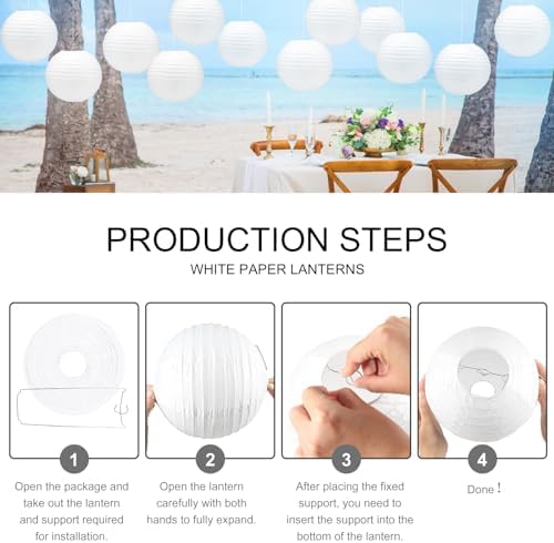 12Pcs White Paper Lanterns with Tape and String for Parties