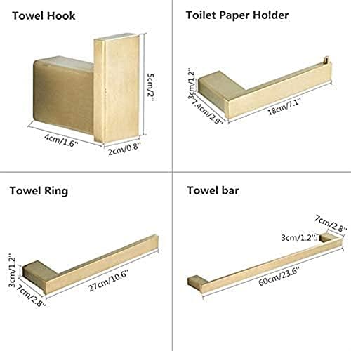 Brushed Gold Towel Rail with Hook and Paper Holder