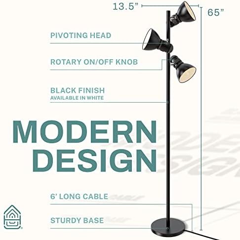 Home Intuition 3 Light Floor Lamp Standing Lamp Black