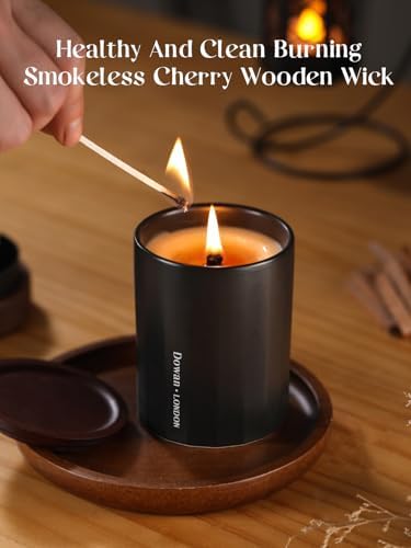 Dowan Wood Wick Vanilla Smoke Candle 8Oz Ceramic Jar Non-Toxic Soy Wax