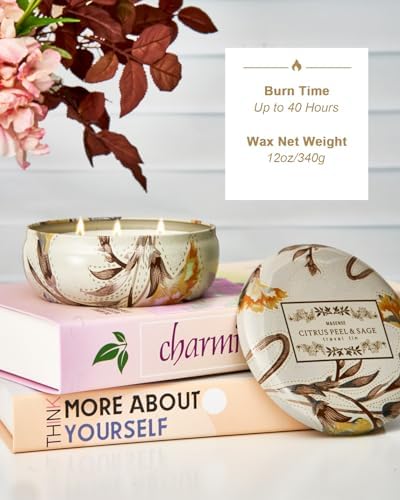 MSENSE 3 Wick Soy Candles Citrus Sage Aromatherapy 12oz 40 Hour Burn