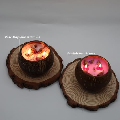 Sandalwood Rose Crystal Candle in Coconut Shell
