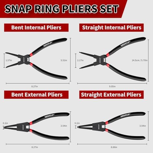 WISEUP 9 Inch Heavy Duty Snap Ring Pliers Set 4PCS