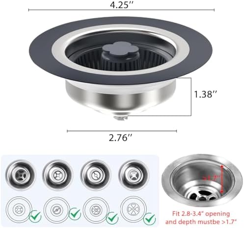 WSYLEN 3 in 1 Kitchen Sink Drain Strainer and Stopper Combo