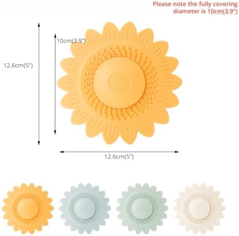 Hair Catcher for Silicone Shower Drains 4 Pack with Sunflower Design