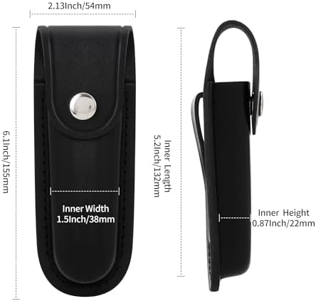 Qtcial 5 Folding Knife Leather Sheath with Belt Loop and Snap Closure Black