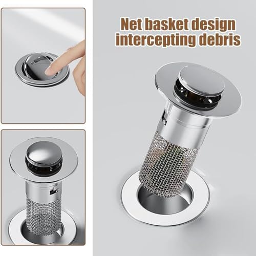 2Pcs Universal Stainless Steel Bathroom Sink Stopper with Anti-Clog Design