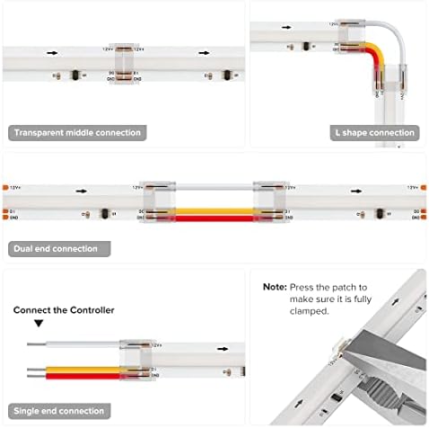 BTF-LIGHTING 3Pin COB LED Strip Connector Kit 8 Pairs 12mm Wide