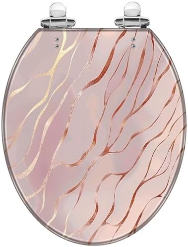 Round Toilet Seat with Rose Gold Rose Marble Decorative Pattern