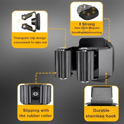 MagitcSee Magnetic Broom and Mop Holder 2 Pcs Black Wall Mount