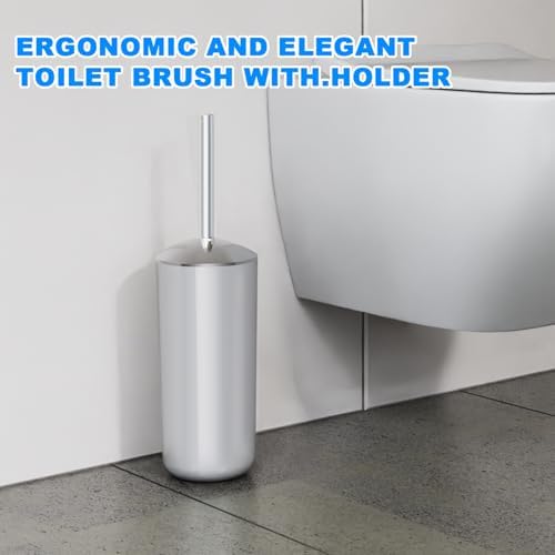 Blwan White Toilet Brush with Stainless Steel Holder 2 Pack