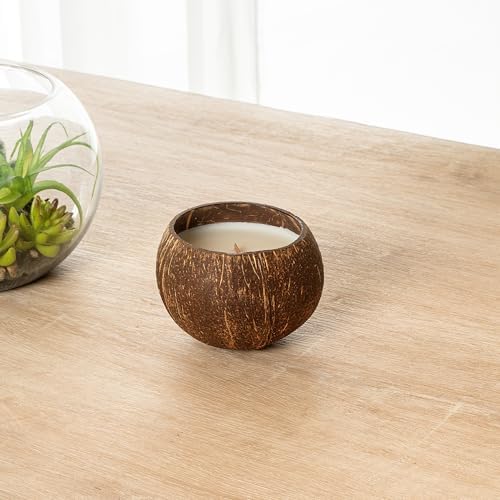 Restaurantware Coco Casa Coconut Shell Candle with Wooden Wick