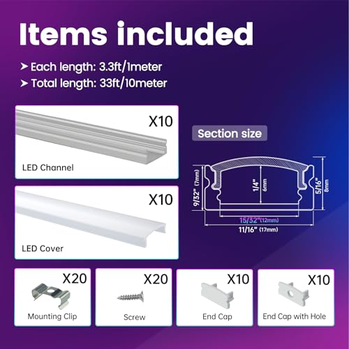 Muzata 10Pack 33FT LED Channel U Shape Diffuser 1