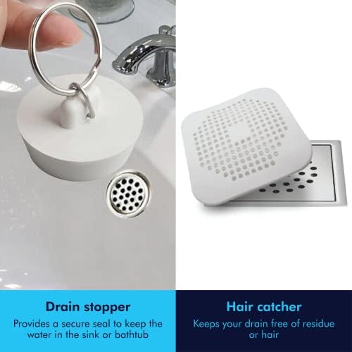 6 Pack Drain Cover - 2 Silicone Hair 4 Rubber Stopper