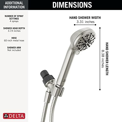 Delta 4-Spray Handheld Shower Head Brushed Nickel 25 GPM 75413DSN