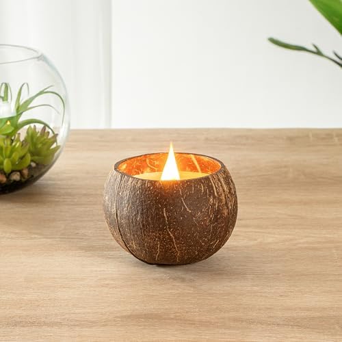 Restaurantware Coco Casa Coconut Shell Candle with Wooden Wick