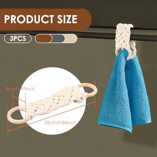3Pcs Crochet Dish Towel Holder with Wooden Loops