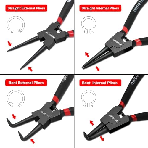 WISEUP 9 Inch Heavy Duty Snap Ring Pliers Set 4PCS