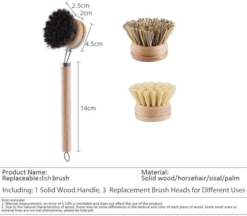 Bamboo Dish Brush with Replaceable Heads and Handle