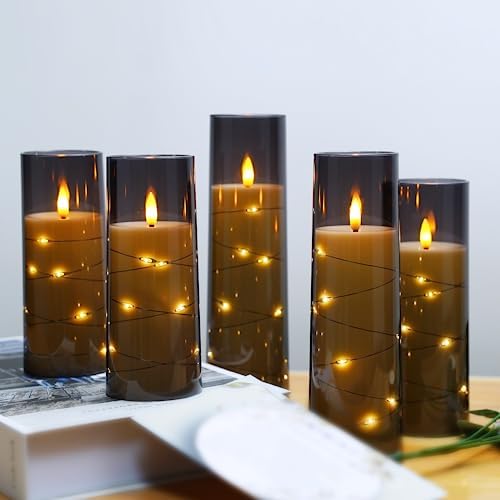 Flameless LED Candles with Timer 5 Pack Grey 1